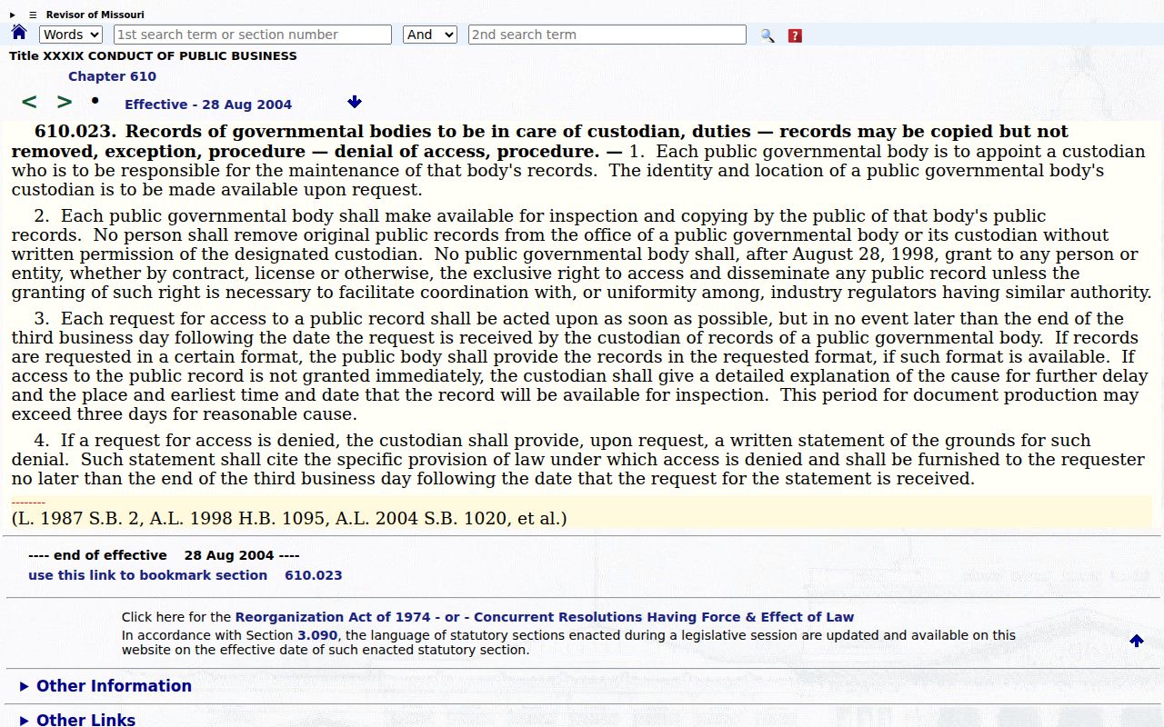 Missouri record custodian rules