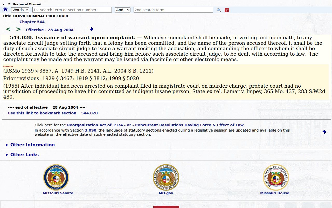 Missouri judicial warrant rules