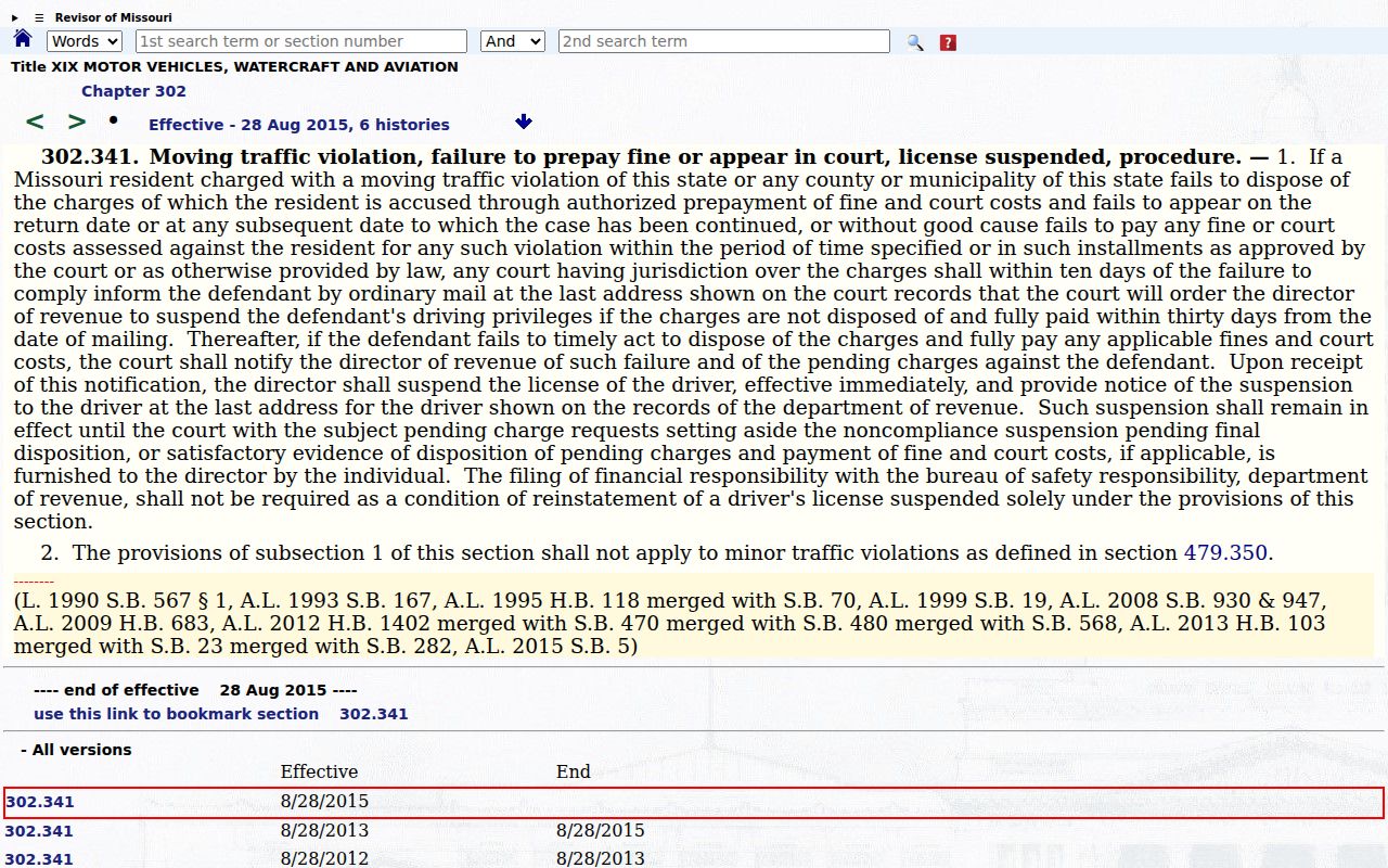 Missouri traffic notice procedure